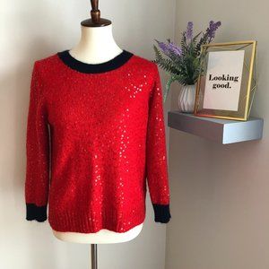J. Crew Red and Navy Sequin Sweater Size Large